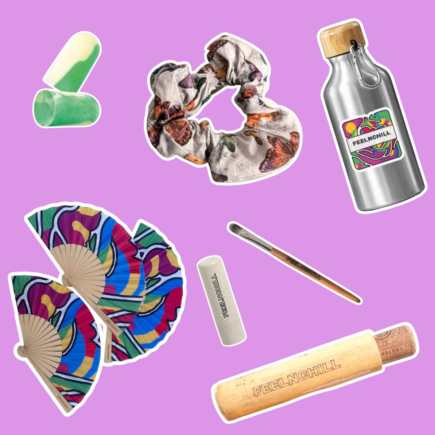 Accessoires écologiques et festifs Feelnchill, incluant bananes recyclées, cendriers de poche en bambou et autres indispensables éco-responsables