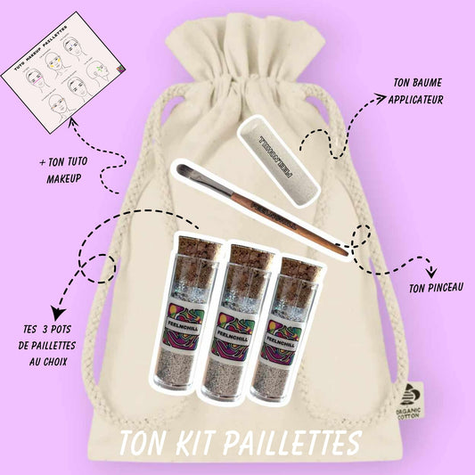 Kit de paillettes biodégradables Feelnchill avec 3 couleurs au choix, éco-friendly et parfait pour des maquillages festifs